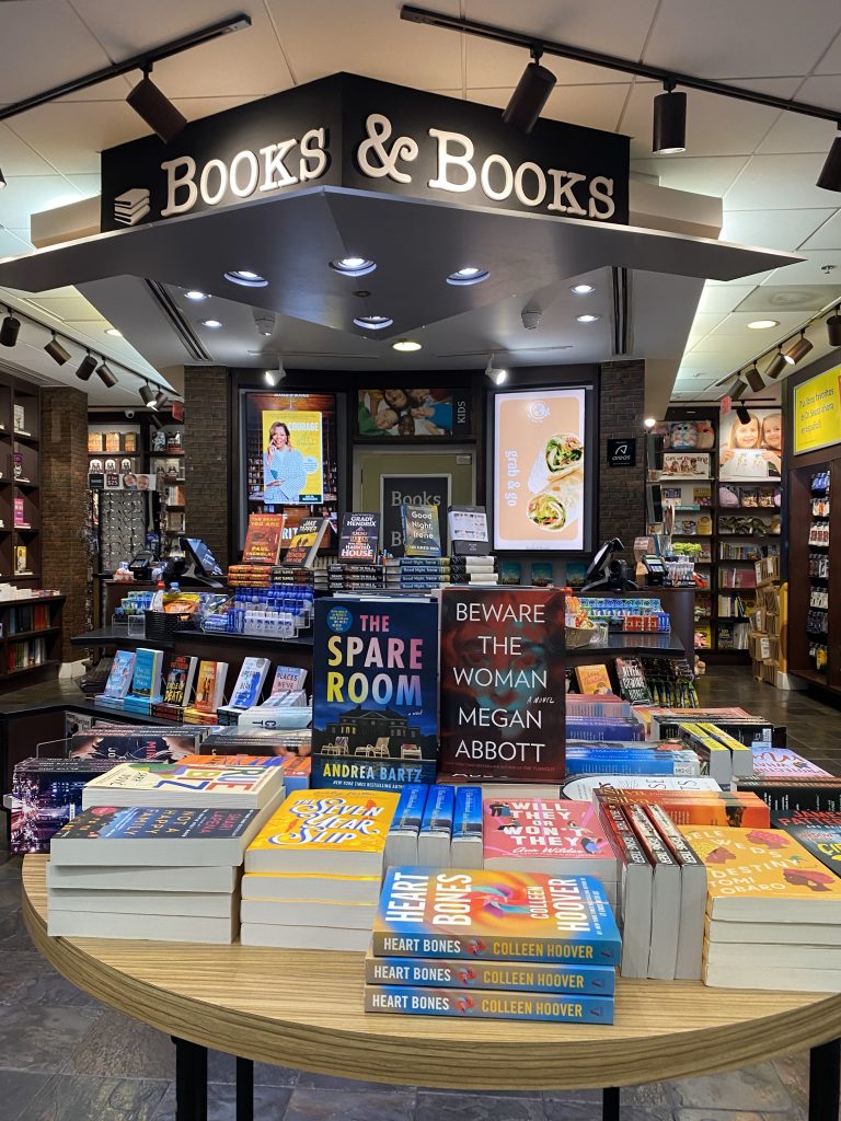 Hazel makes sure well-designed book displays draw passengers into the store.